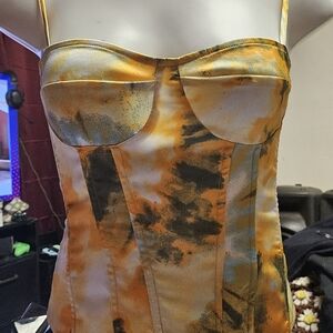 PrettyLittleThing Strapless Top in Orange and Black